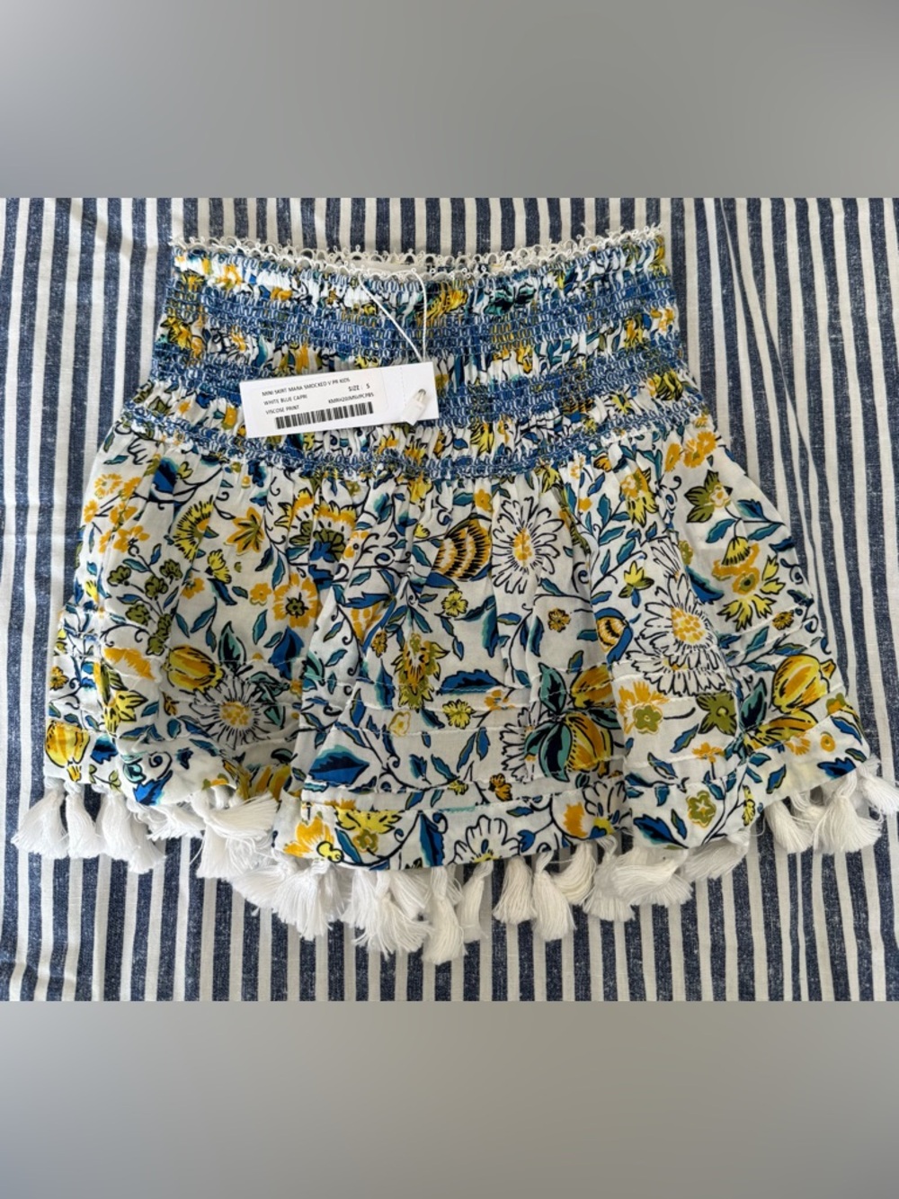 Poupette St. Barth Girls Mara Smocked Floral Tassel Skirt